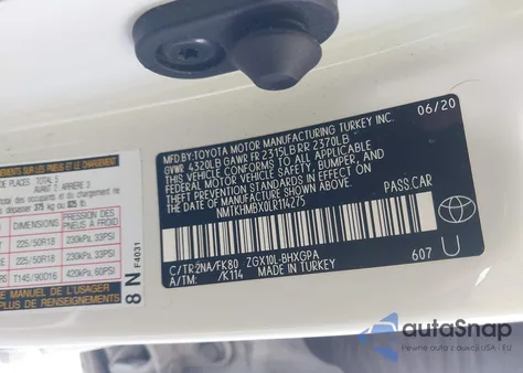 2020 Toyota C-Hr Xle z USA, uszkodzony, nr VIN NMTKHMBX0LR114275